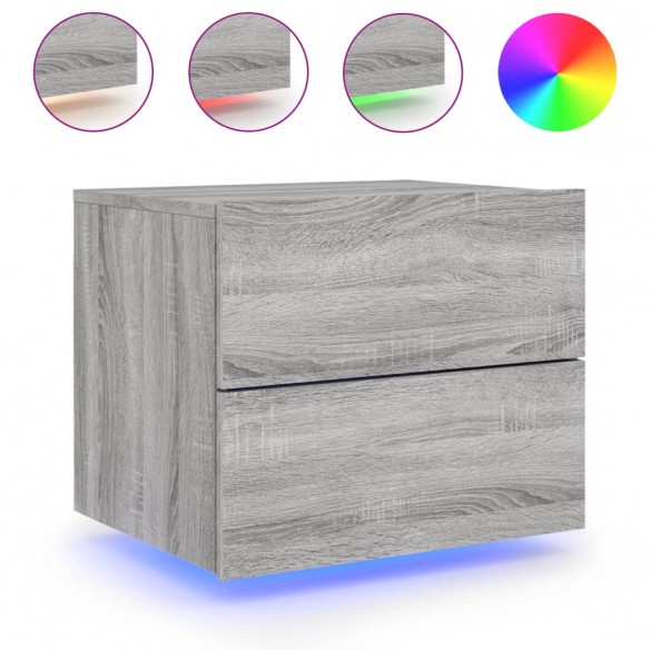 Tables de chevet murales avec lumières LED 2 pcs sonoma gris