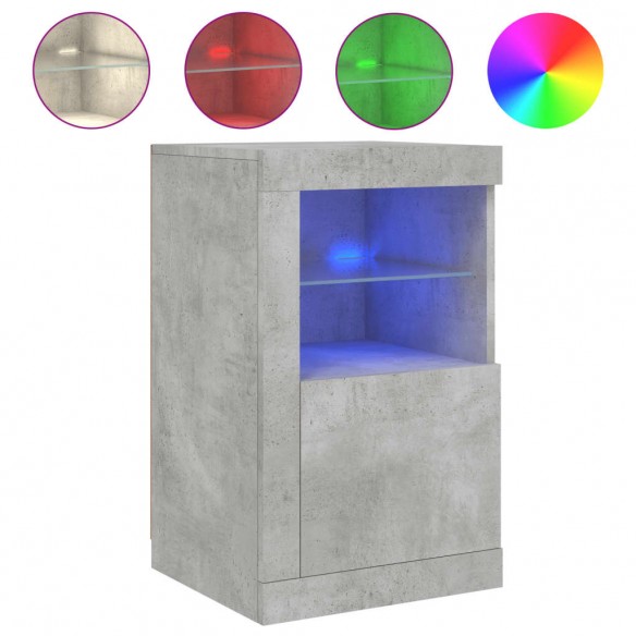 Armoire latérale avec lumières LED gris béton bois d'ingénierie