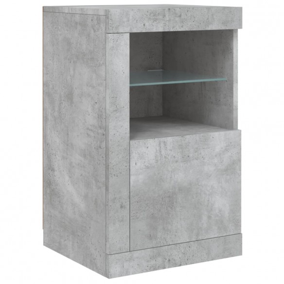 Armoire latérale avec lumières LED gris béton bois d'ingénierie