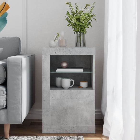 Armoire latérale avec lumières LED gris béton bois d'ingénierie