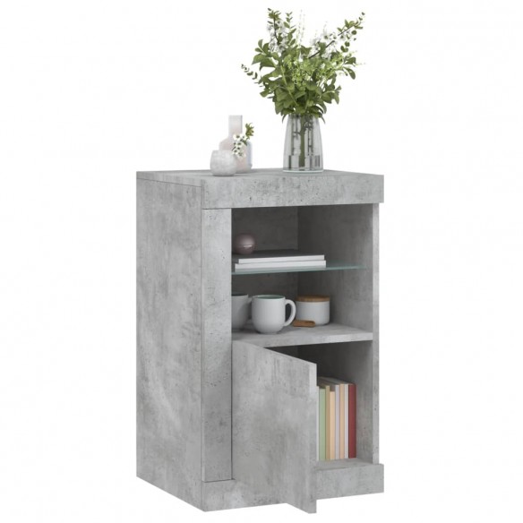 Armoire latérale avec lumières LED gris béton bois d'ingénierie