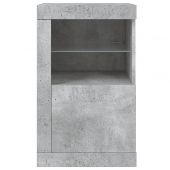 Armoire latérale avec lumières LED gris béton bois d'ingénierie