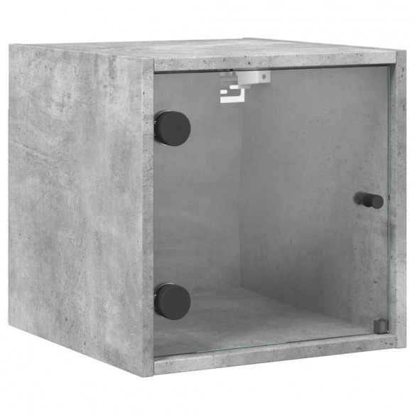 Table de chevet avec porte en verre gris béton 35x37x35 cm