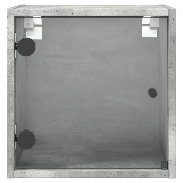 Table de chevet avec porte en verre gris béton 35x37x35 cm