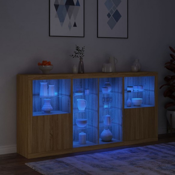 Buffet avec lumières LED chêne sonoma 202x37x100 cm