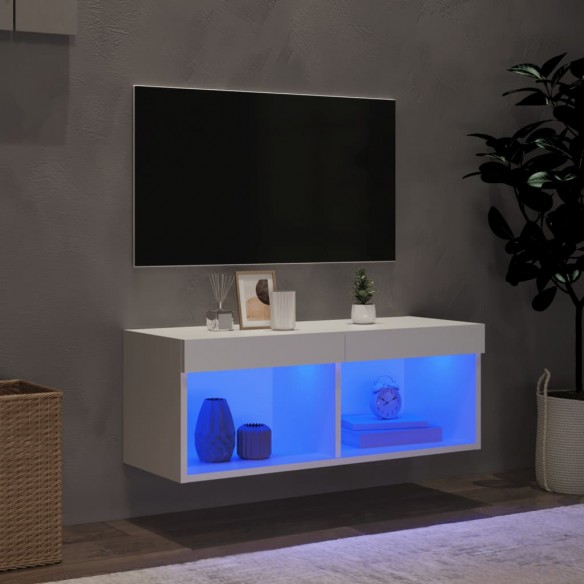 Meuble TV avec lumières LED blanc 80x30x30 cm