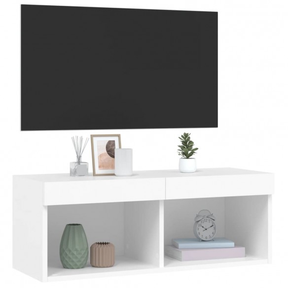 Meuble TV avec lumières LED blanc 80x30x30 cm