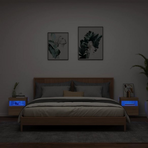 Meubles TV muraux lumières LED 2 pcs chêne sonoma 40x30x40 cm