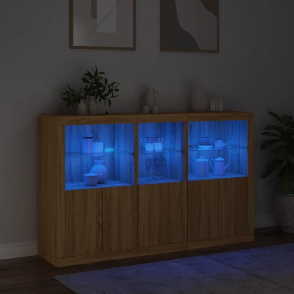 Buffet avec lumières LED chêne sonoma 162x37x100 cm