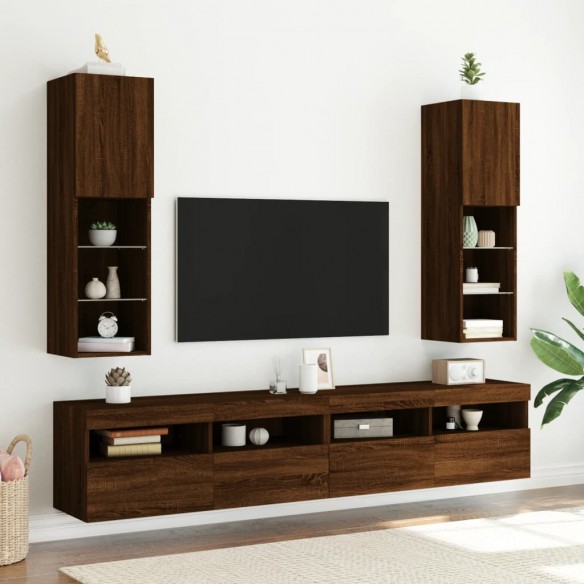 Meuble TV avec lumières LED chêne marron 30,5x30x102 cm