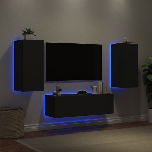Meuble TV muraux 3 pcs avec lumières LED noir