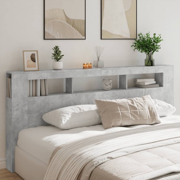 Tête de lit à LED gris béton 220x18,5x103,5cm bois d'ingénierie