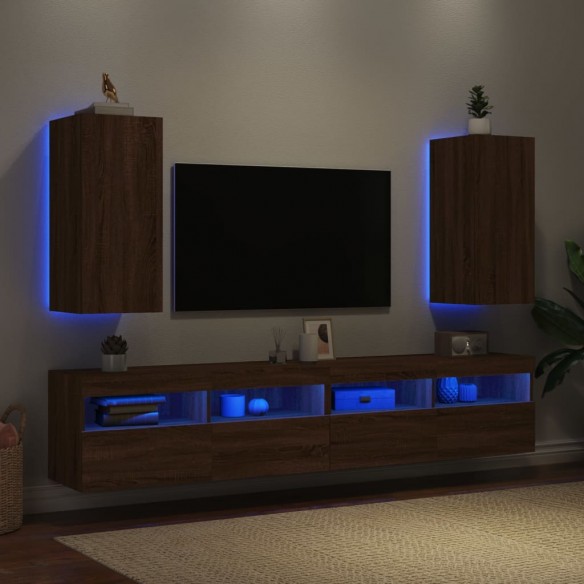 Meubles TV muraux lumières LED 2 pcs chêne marron 30,5x35x70 cm