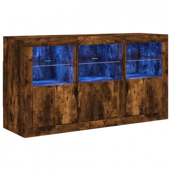 Buffet avec lumières LED chêne fumé 123x37x67 cm