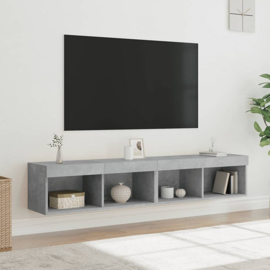 Meubles TV avec lumières LED 2 pcs gris béton 80x30x30 cm