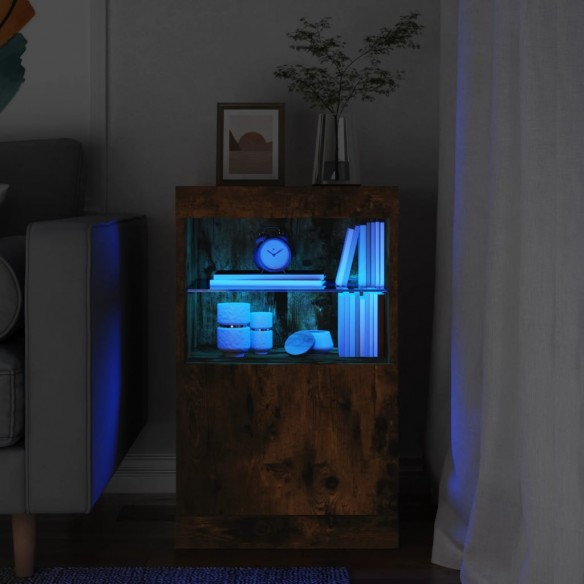 Buffet avec lumières LED chêne fumé 41x37x67 cm