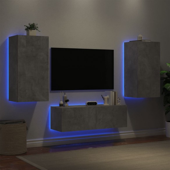 Meuble TV muraux 3 pcs avec lumières LED gris béton