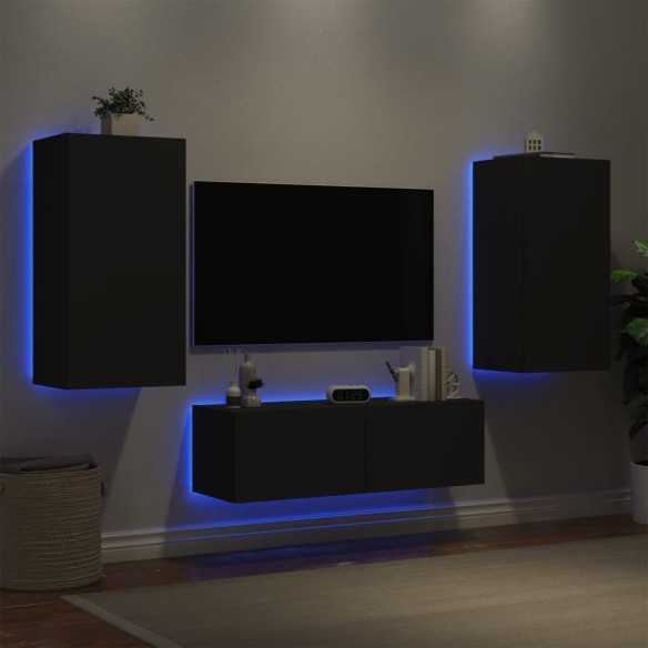 Meuble TV muraux 3 pcs avec lumières LED noir