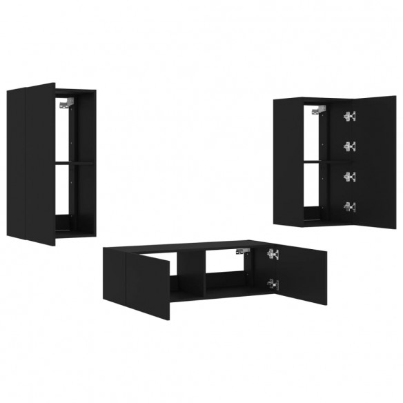 Meuble TV muraux 3 pcs avec lumières LED noir