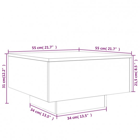 Table basse gris béton 55x55x31 cm bois d'ingénierie