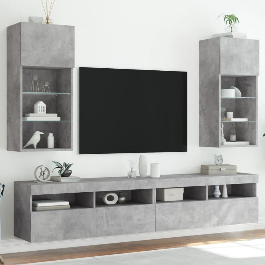 Meubles TV avec lumières LED 2 pcs gris béton 40,5x30x90 cm