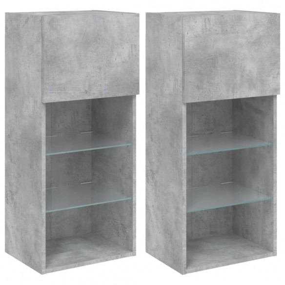 Meubles TV avec lumières LED 2 pcs gris béton 40,5x30x90 cm