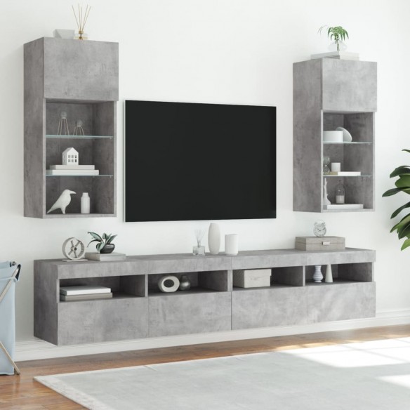 Meubles TV avec lumières LED 2 pcs gris béton 40,5x30x90 cm