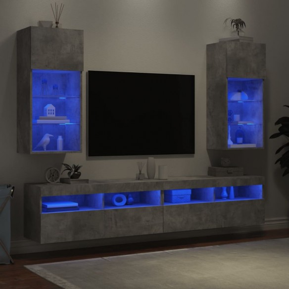 Meubles TV avec lumières LED 2 pcs gris béton 40,5x30x90 cm