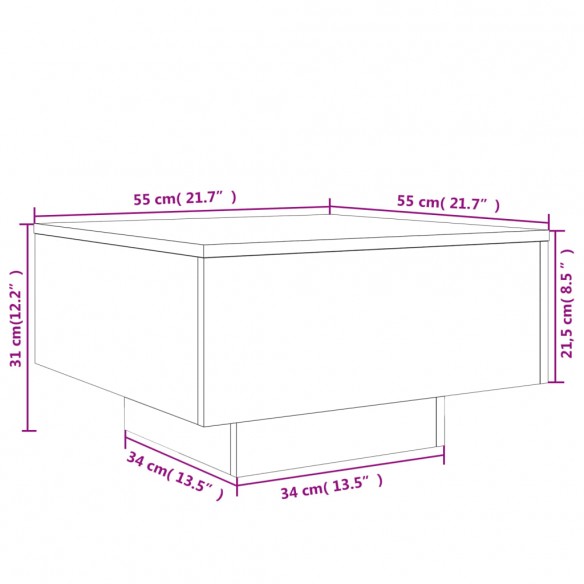 Table basse sonoma gris 55x55x31 cm bois d'ingénierie