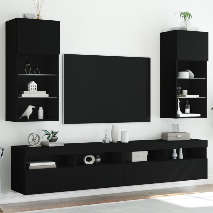 Meubles TV avec lumières LED 2 pcs noir 40,5x30x90 cm