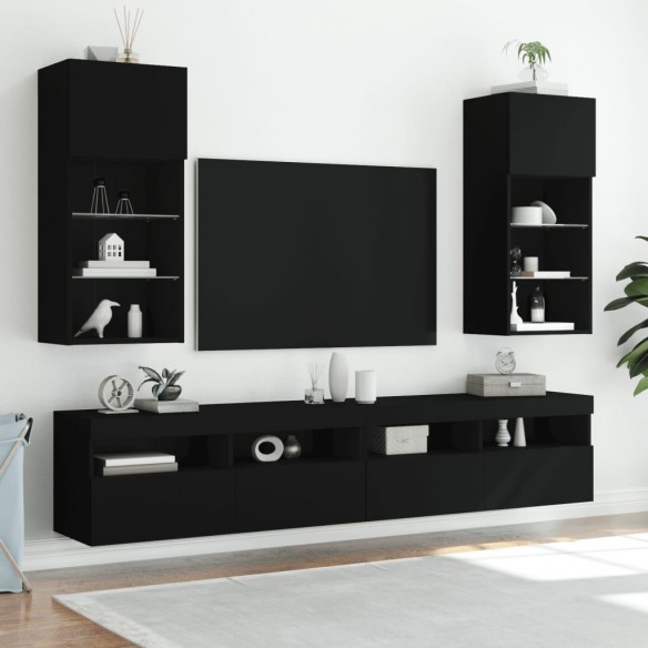 Meubles TV avec lumières LED 2 pcs noir 40,5x30x90 cm