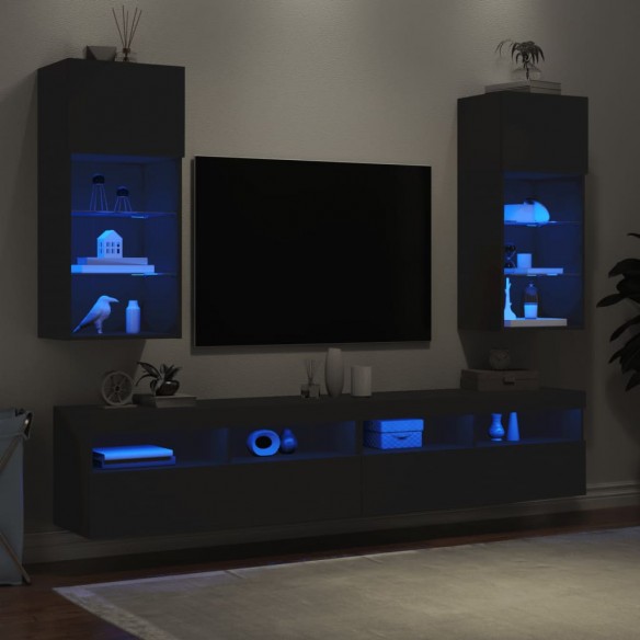 Meubles TV avec lumières LED 2 pcs noir 40,5x30x90 cm