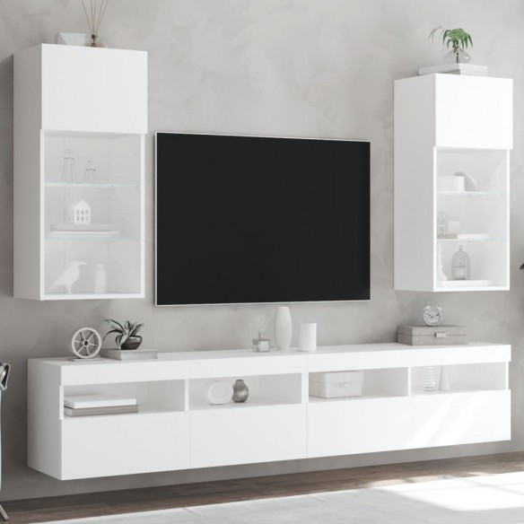 Meubles TV avec lumières LED 2 pcs blanc 40,5x30x90 cm