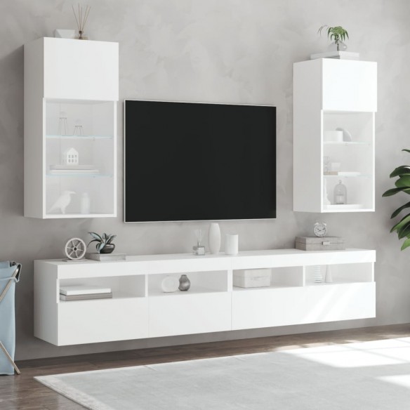 Meubles TV avec lumières LED 2 pcs blanc 40,5x30x90 cm