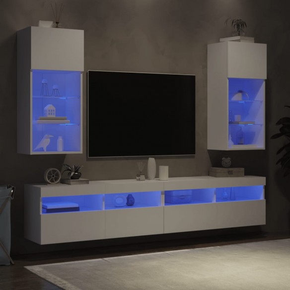 Meubles TV avec lumières LED 2 pcs blanc 40,5x30x90 cm