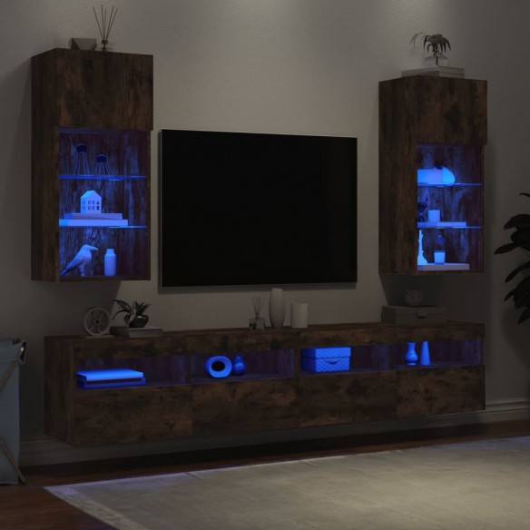 Meubles TV avec lumières LED 2 pcs chêne fumé 40,5x30x90 cm