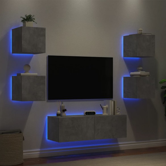 Meuble TV muraux 5 pcs avec lumières LED gris béton