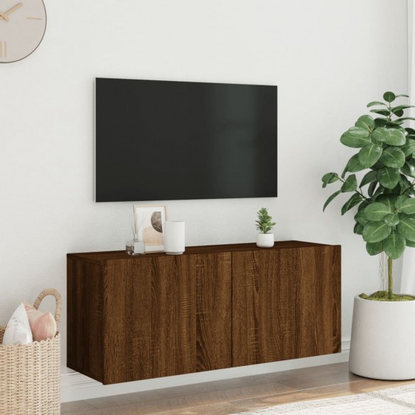 Meuble TV mural chêne marron 100x30x41 cm