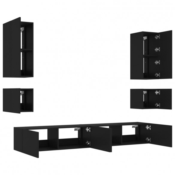 Meuble TV muraux 6 pcs avec lumières LED noir