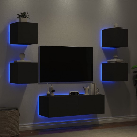 Meuble TV muraux 5 pcs avec lumières LED noir