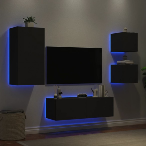 Meuble TV muraux 4 pcs avec lumières LED noir