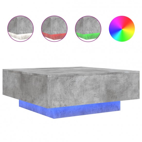 Table basse avec lumières LED gris béton 80x80x31 cm