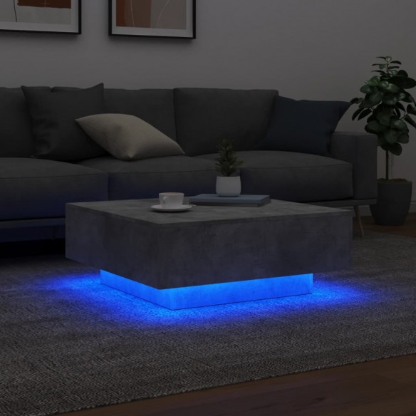 Table basse avec lumières LED gris béton 80x80x31 cm