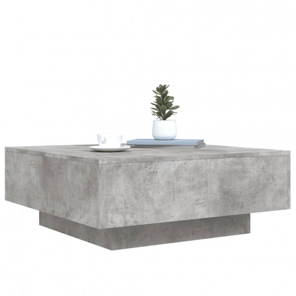 Table basse avec lumières LED gris béton 80x80x31 cm