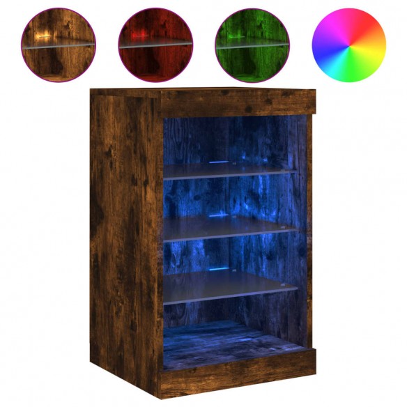 Buffet avec lumières LED chêne fumé 41x37x67 cm