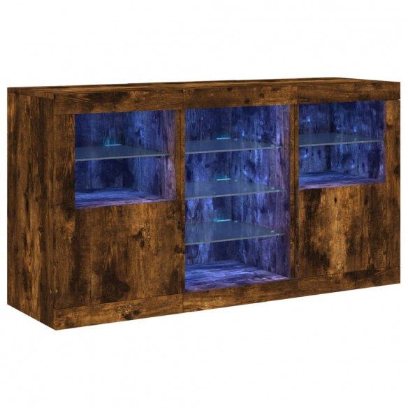 Buffet avec lumières LED chêne fumé 123x37x67 cm