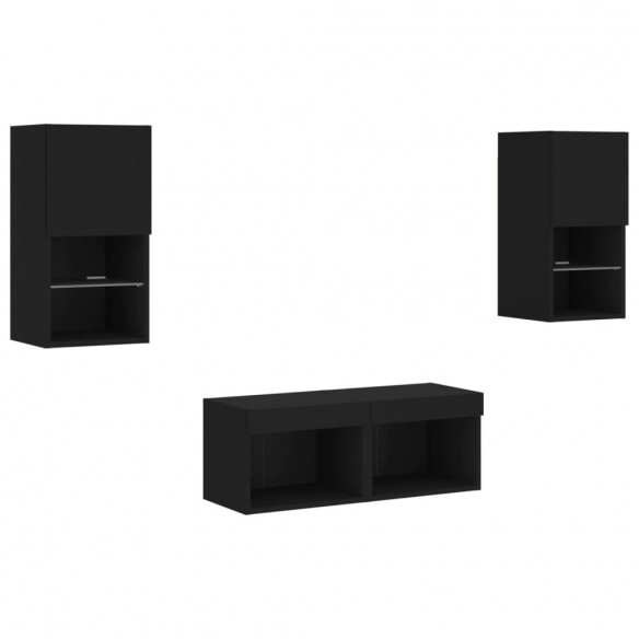 Meuble TV muraux 4 pcs avec lumières LED noir