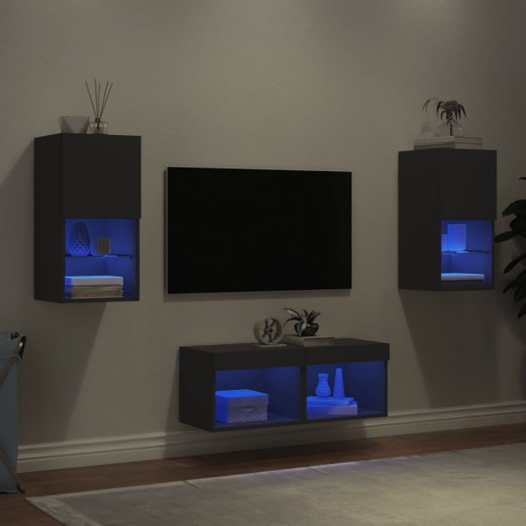 Meuble TV muraux 4 pcs avec lumières LED noir