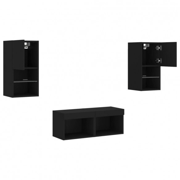 Meuble TV muraux 4 pcs avec lumières LED noir