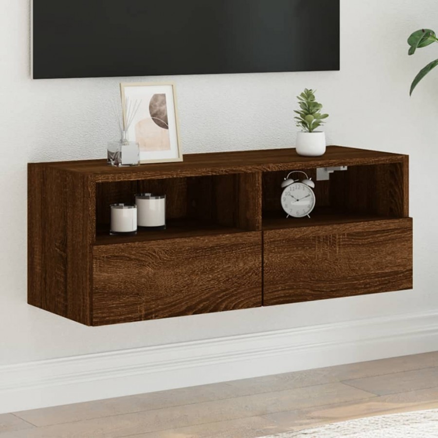 Meuble TV mural chêne marron 80x30x30 cm bois d'ingénierie